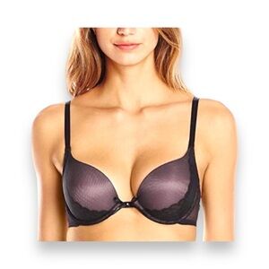 Vassarette Padded Lace Overlay Push Up Underwire Bra, Black/Orchid, size 36DD